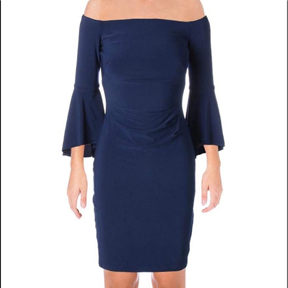 Ralph Lauren Off-the-Shoulder, Bell-Sleeve Holiday Dress